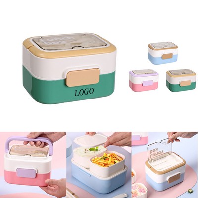 Double-Layer PP Plastic Lunch Box with Handle